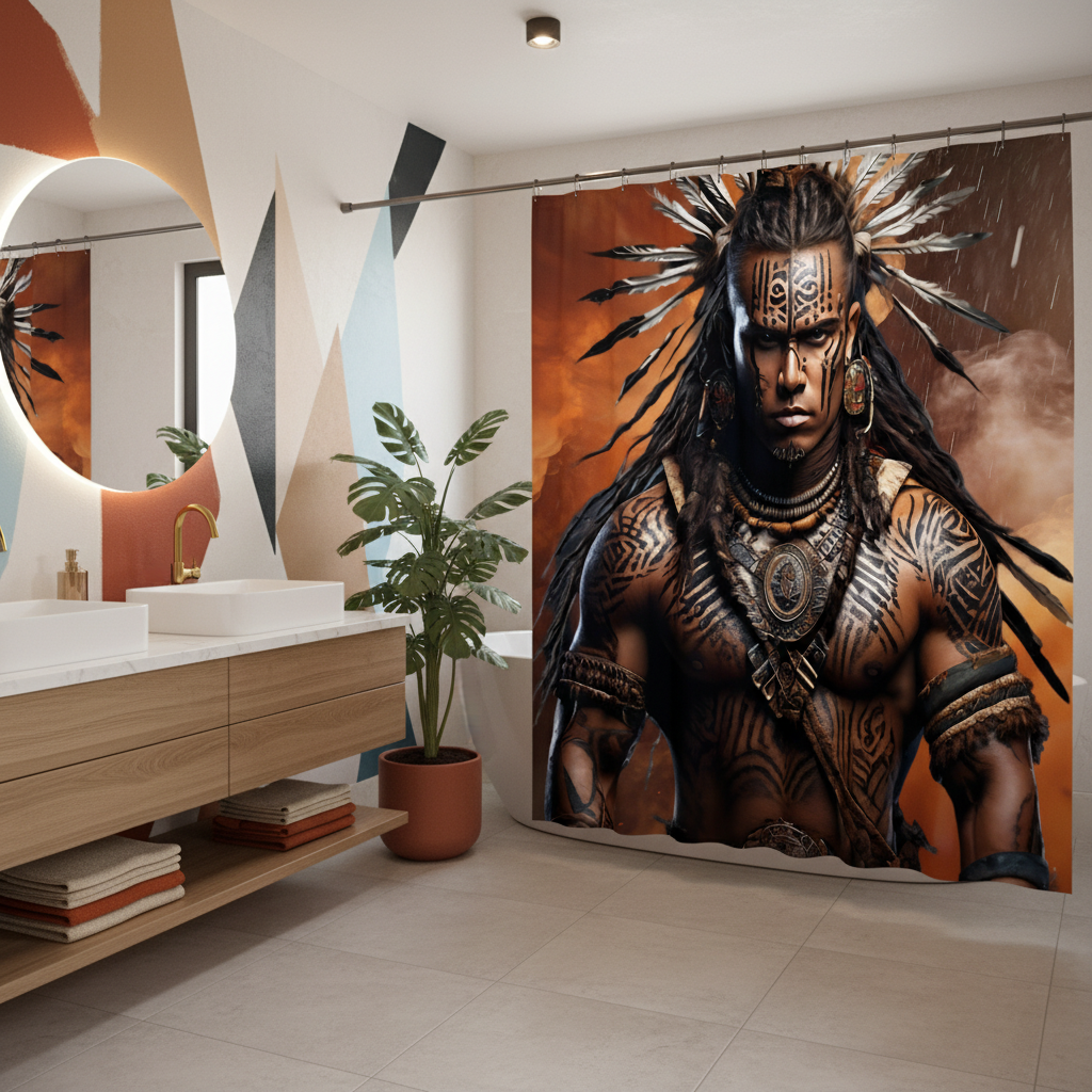 Copycat-Creations Indigenous Warrior 2nd Edition Shower Curtain