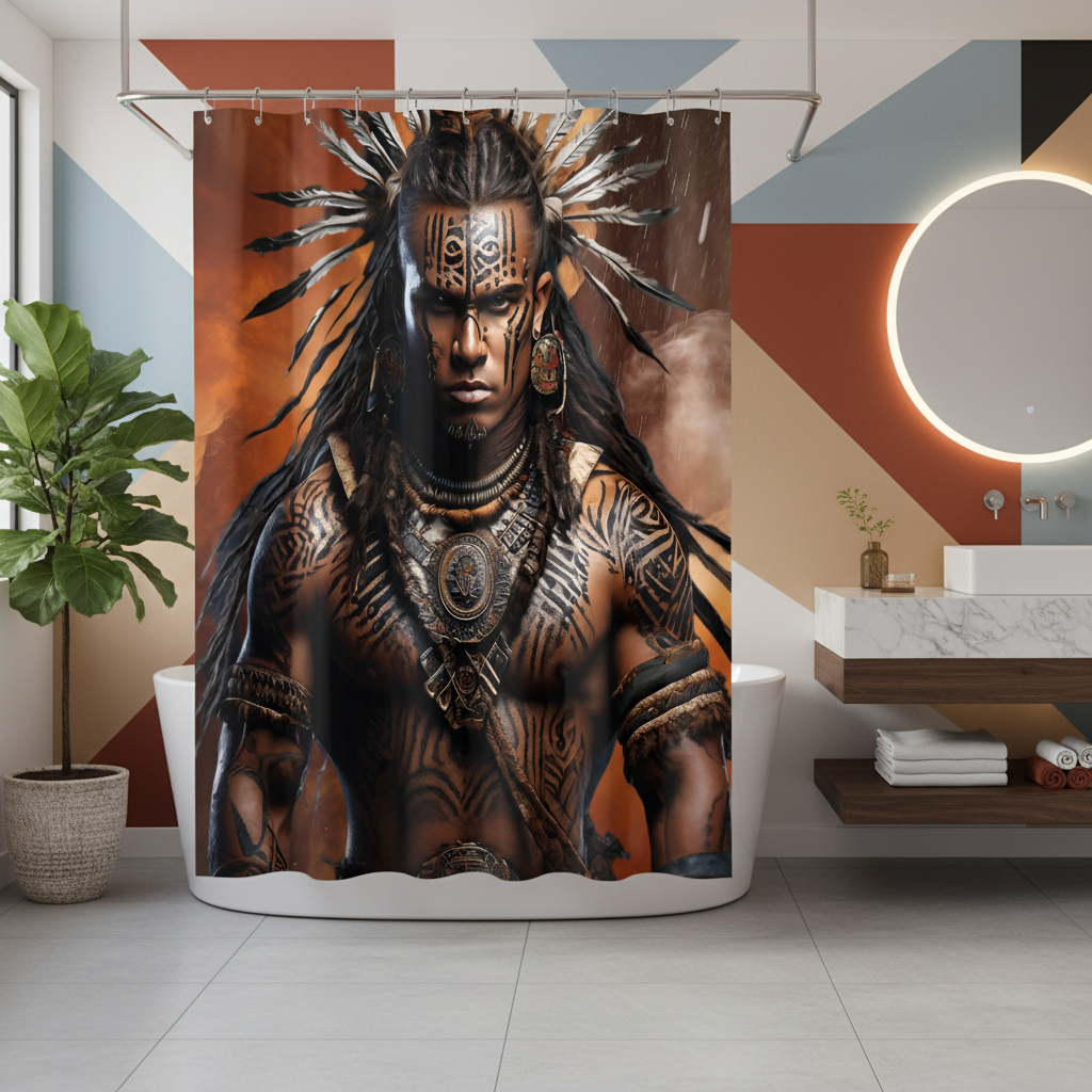 Copycat-Creations Indigenous Warrior 2nd Edition Shower Curtain