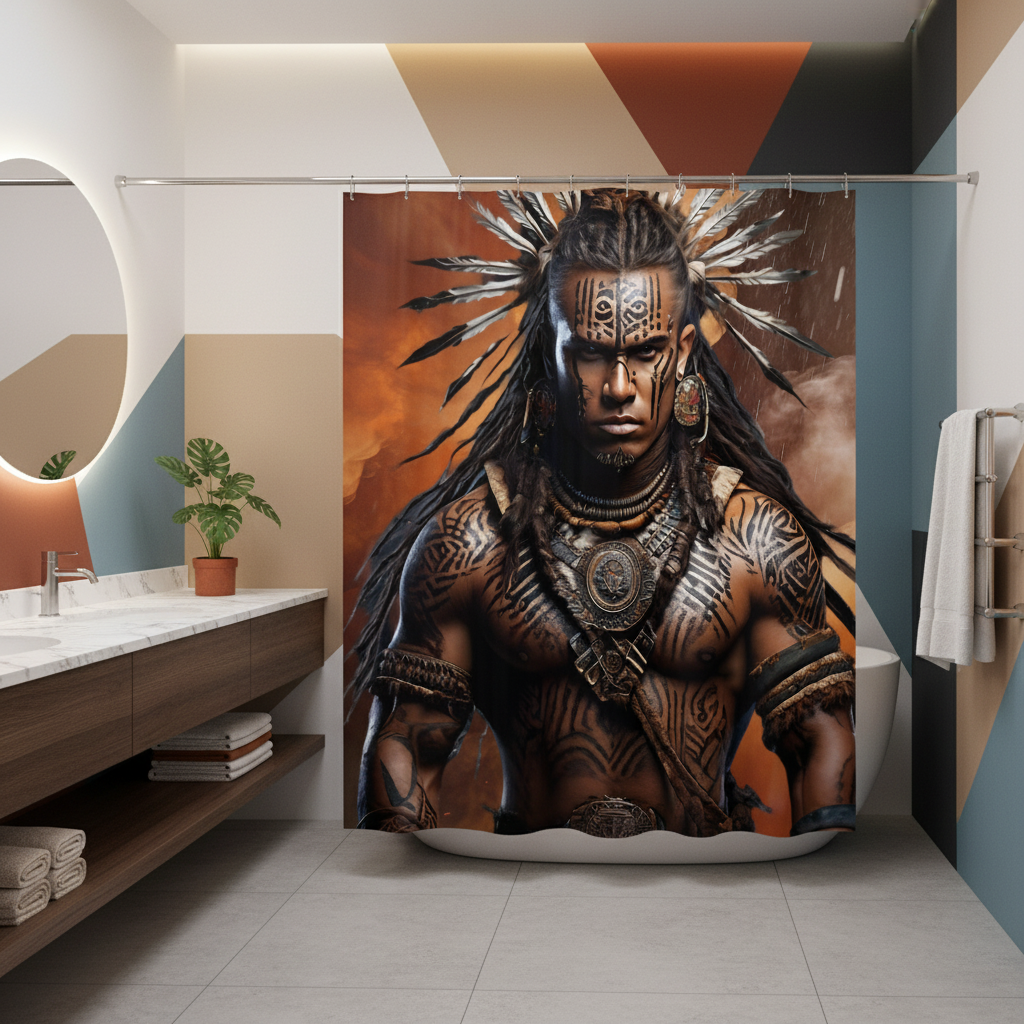 Copycat-Creations Indigenous Warrior 2nd Edition Shower Curtain