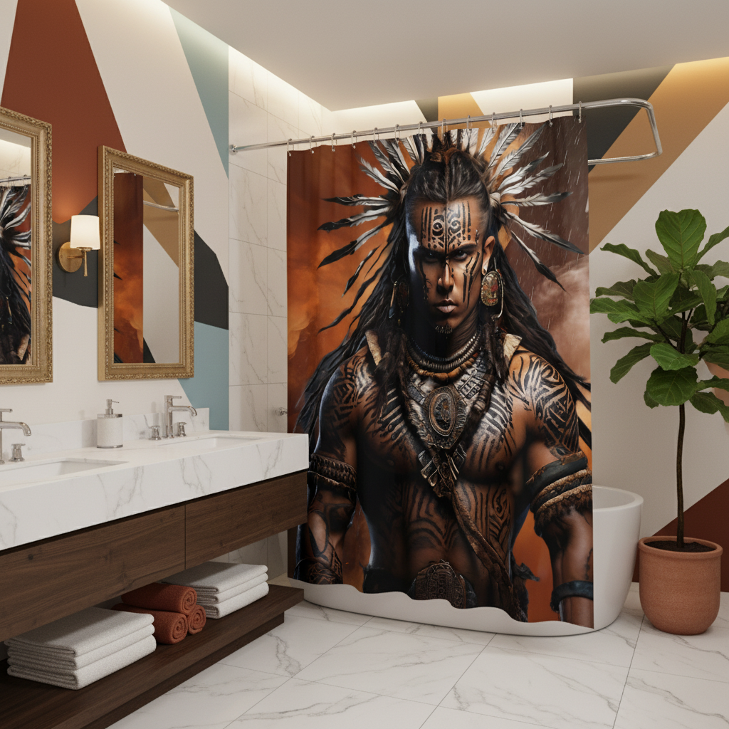 Copycat-Creations Indigenous Warrior 2nd Edition Shower Curtain