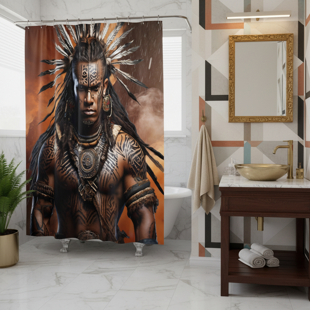 Copycat-Creations Indigenous Warrior 2nd Edition Shower Curtain