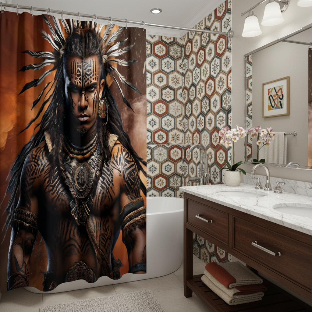 Copycat-Creations Indigenous Warrior 2nd Edition Shower Curtain