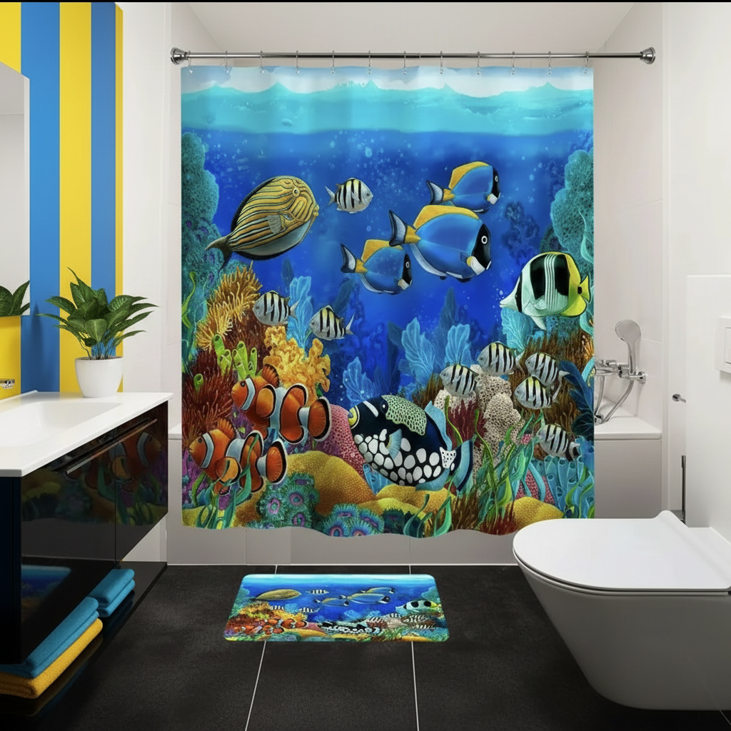 Tropical Sea Life 2pcs Shower Curtain Set