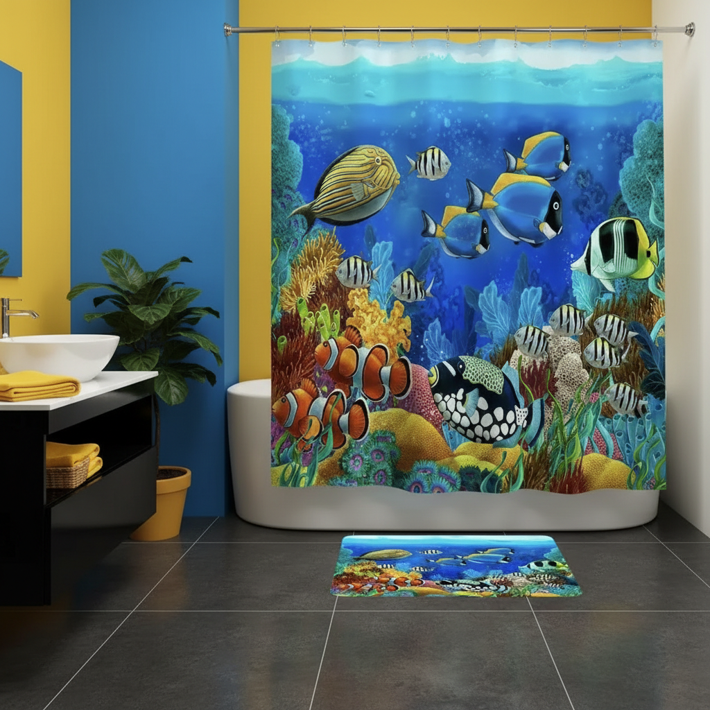 Tropical Sea Life 2pcs Shower Curtain Set