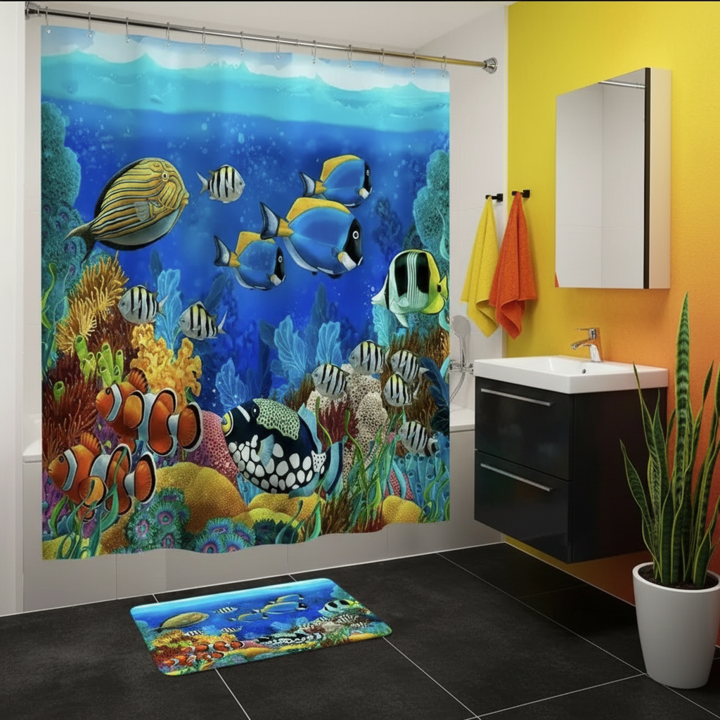 Tropical Sea Life 2pcs Shower Curtain Set