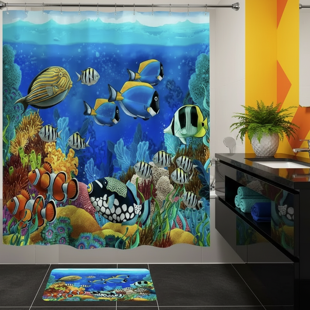 Tropical Sea Life 2pcs Shower Curtain Set