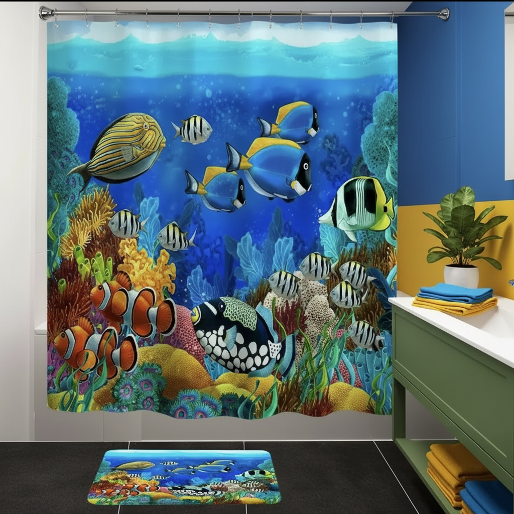 Tropical Sea Life 2pcs Shower Curtain Set