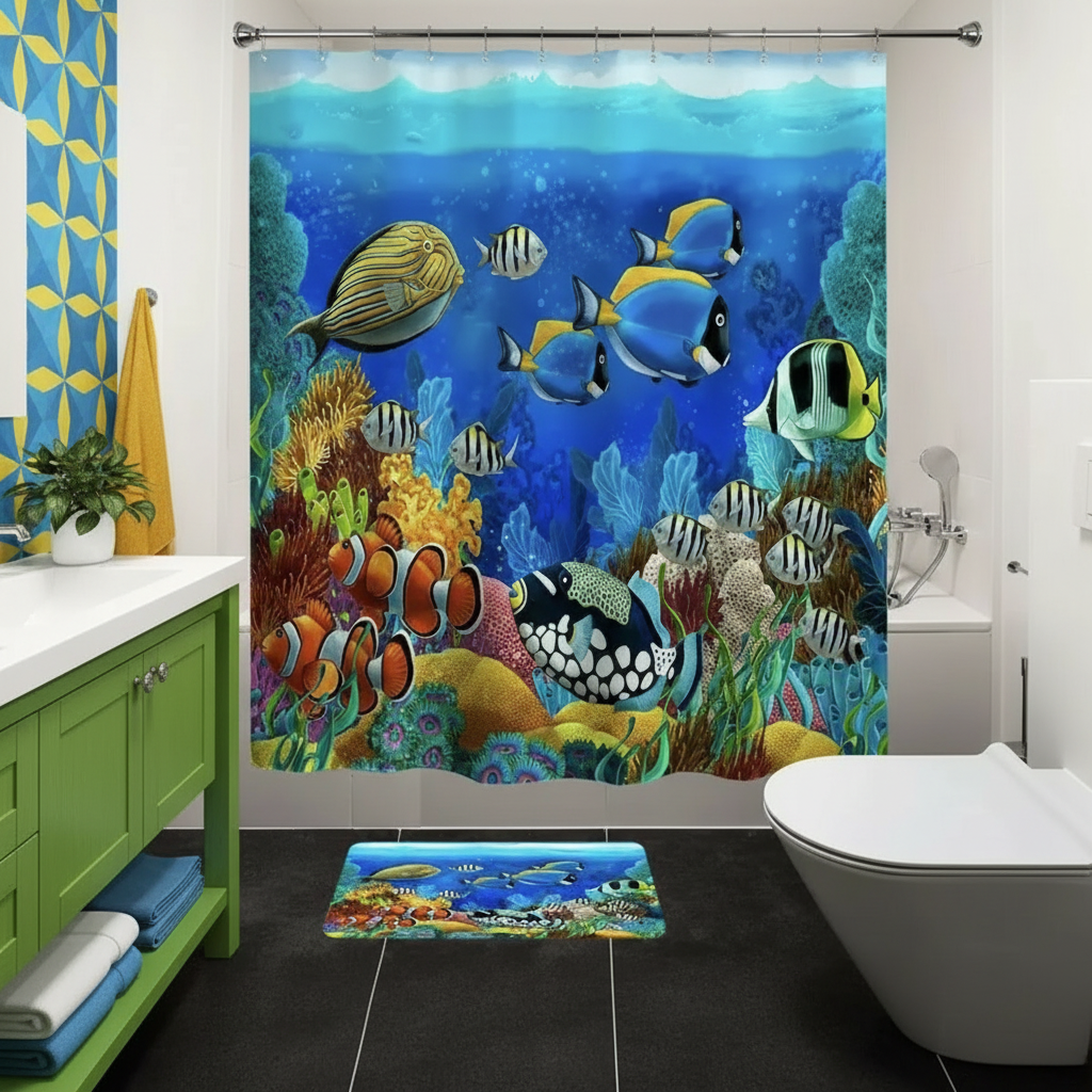 Tropical Sea Life 2pcs Shower Curtain Set