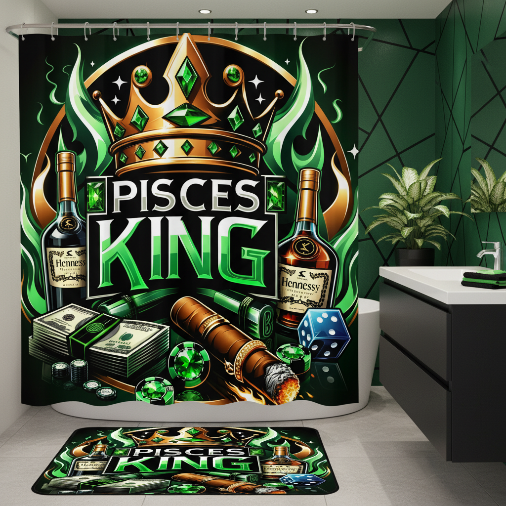 Copycat-Creations Green Pisces Zodiac King 2pcs Shower Curtain Set