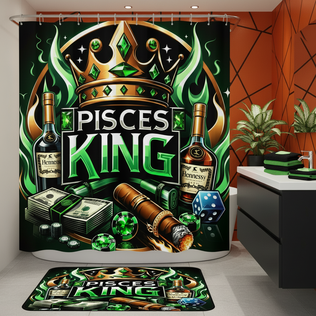 Copycat-Creations Green Pisces Zodiac King 2pcs Shower Curtain Set