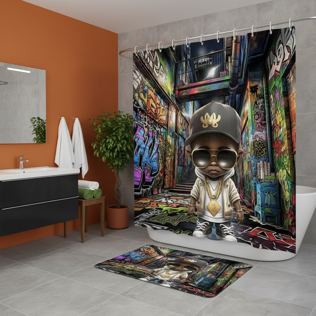 Copycat-Creations Graffiti Hip-Hop Prince 2pcs Shower Curtain Set