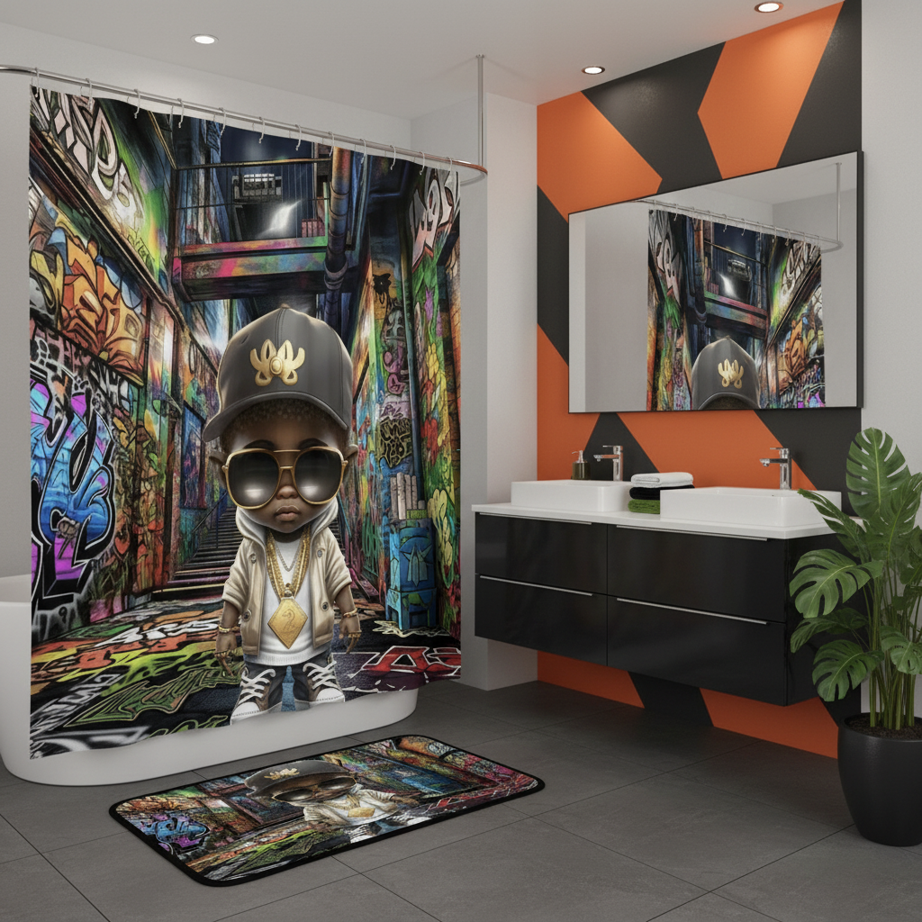 Copycat-Creations Graffiti Hip-Hop Prince 2pcs Shower Curtain Set
