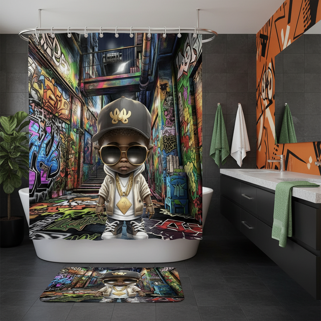 Copycat-Creations Graffiti Hip-Hop Prince 2pcs Shower Curtain Set
