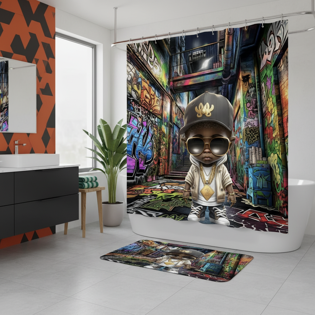 Copycat-Creations Graffiti Hip-Hop Prince 2pcs Shower Curtain Set
