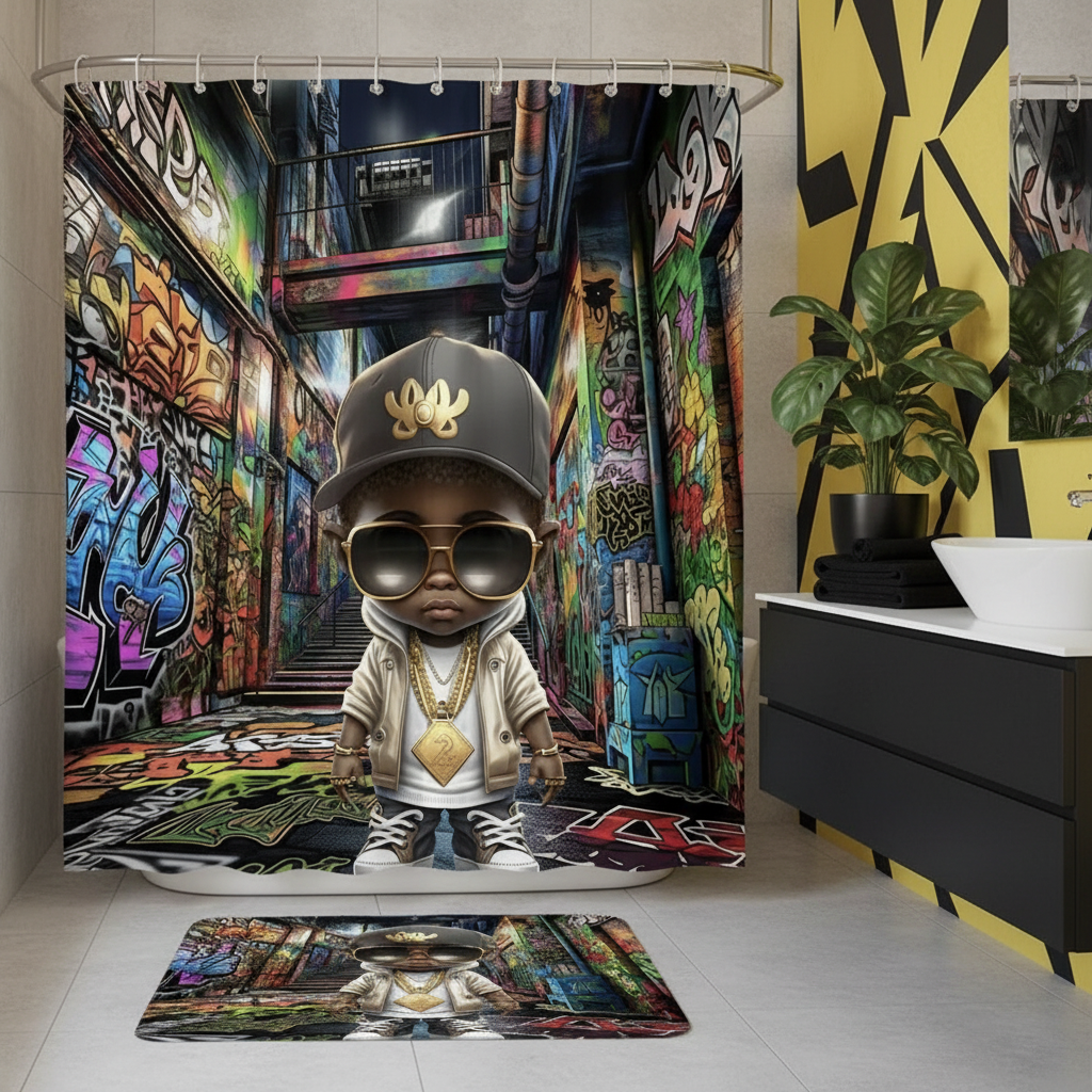 Copycat-Creations Graffiti Hip-Hop Prince 2pcs Shower Curtain Set