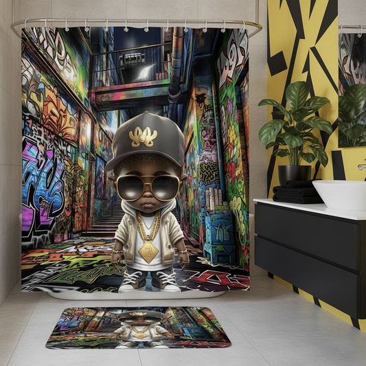 Copycat-Creations Graffiti Hip-Hop Prince 2pcs Shower Curtain Set