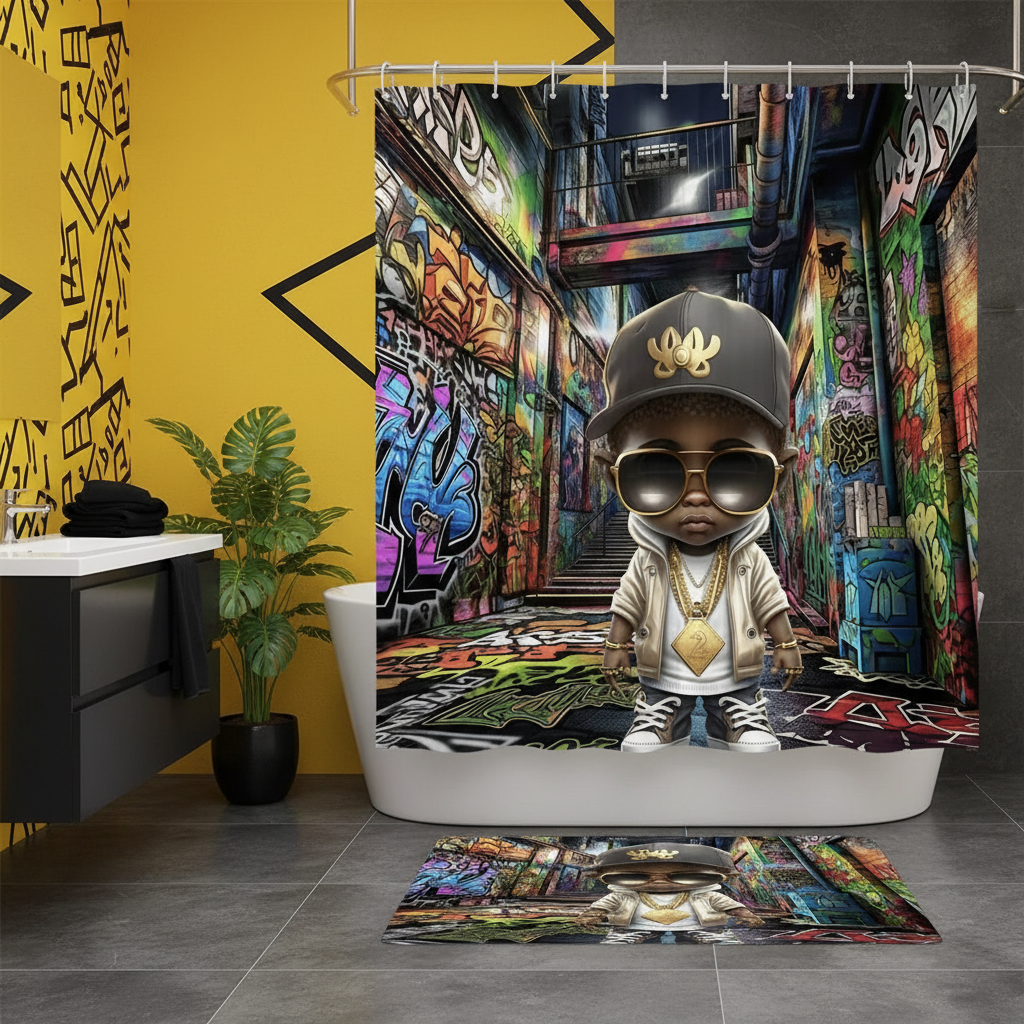 Copycat-Creations Graffiti Hip-Hop Prince 2pcs Shower Curtain Set