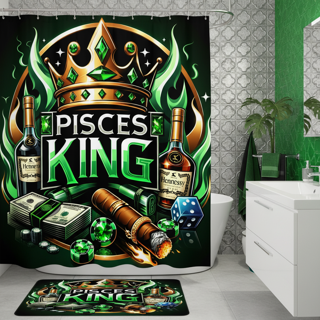 Copycat-Creations Green Pisces Zodiac King 2pcs Shower Curtain Set