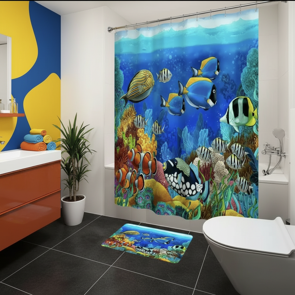 Tropical Sea Life 2pcs Shower Curtain Set