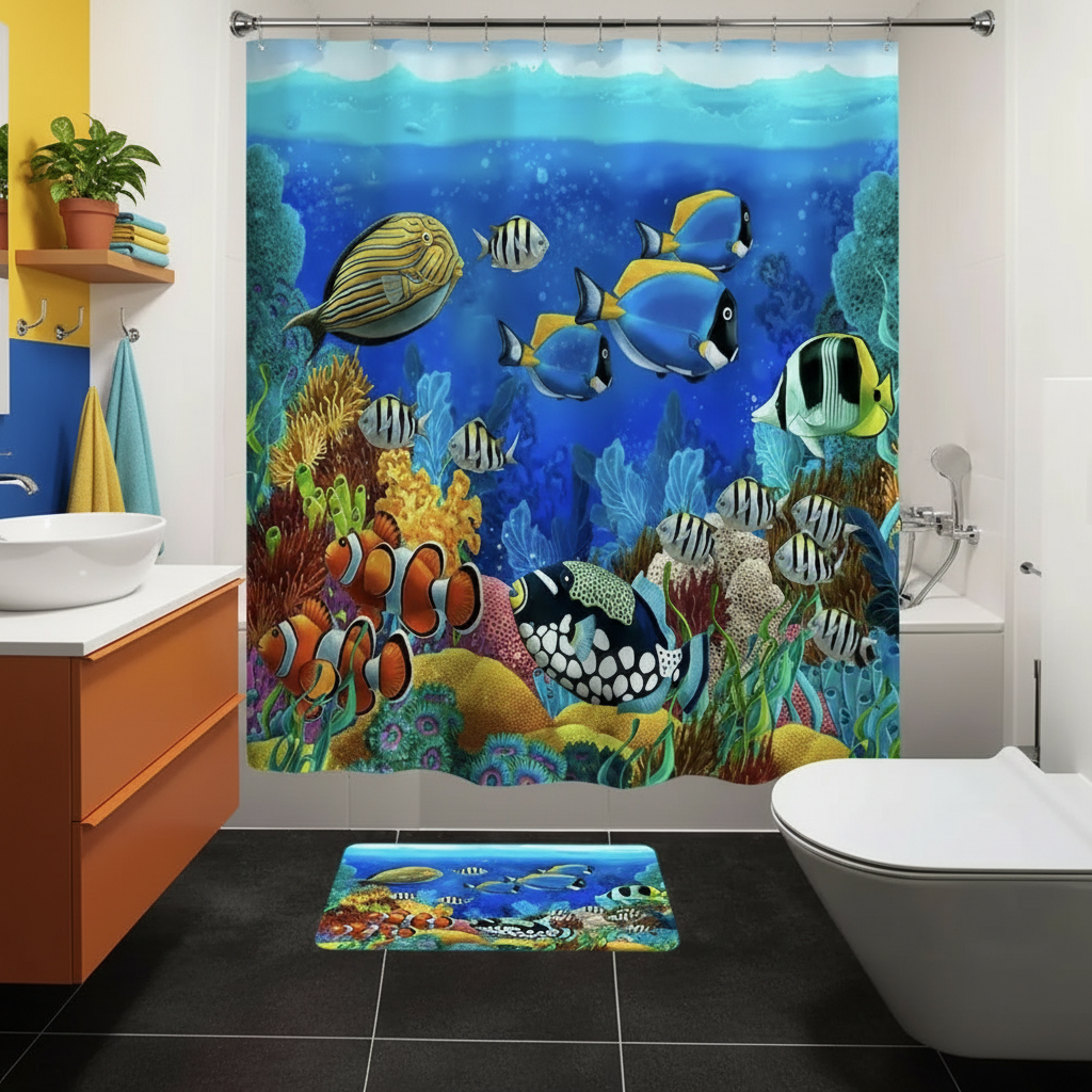Tropical Sea Life 2pcs Shower Curtain Set