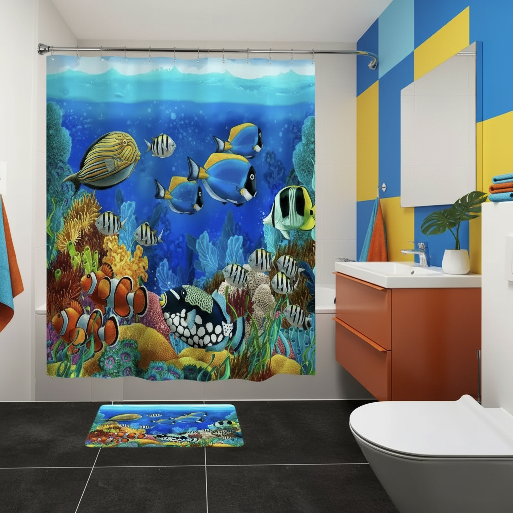 Tropical Sea Life 2pcs Shower Curtain Set