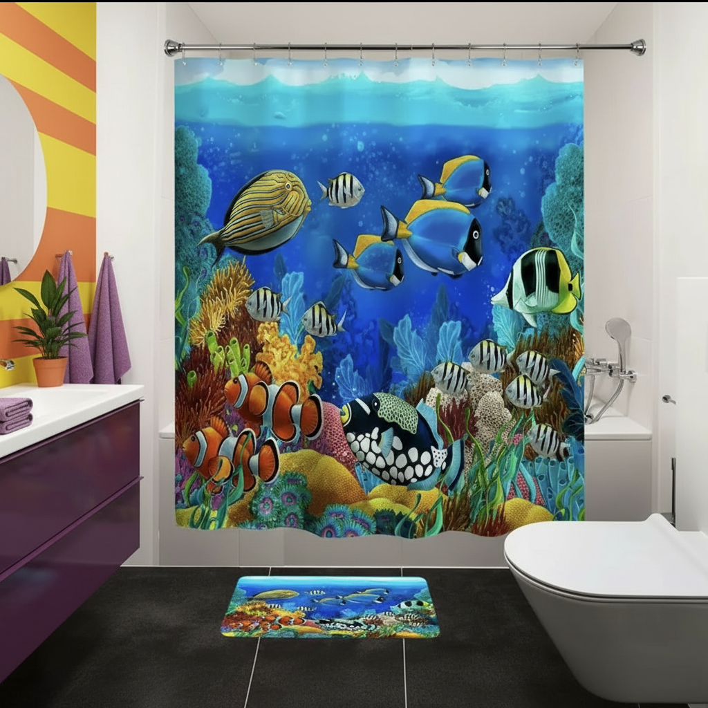 Tropical Sea Life 2pcs Shower Curtain Set