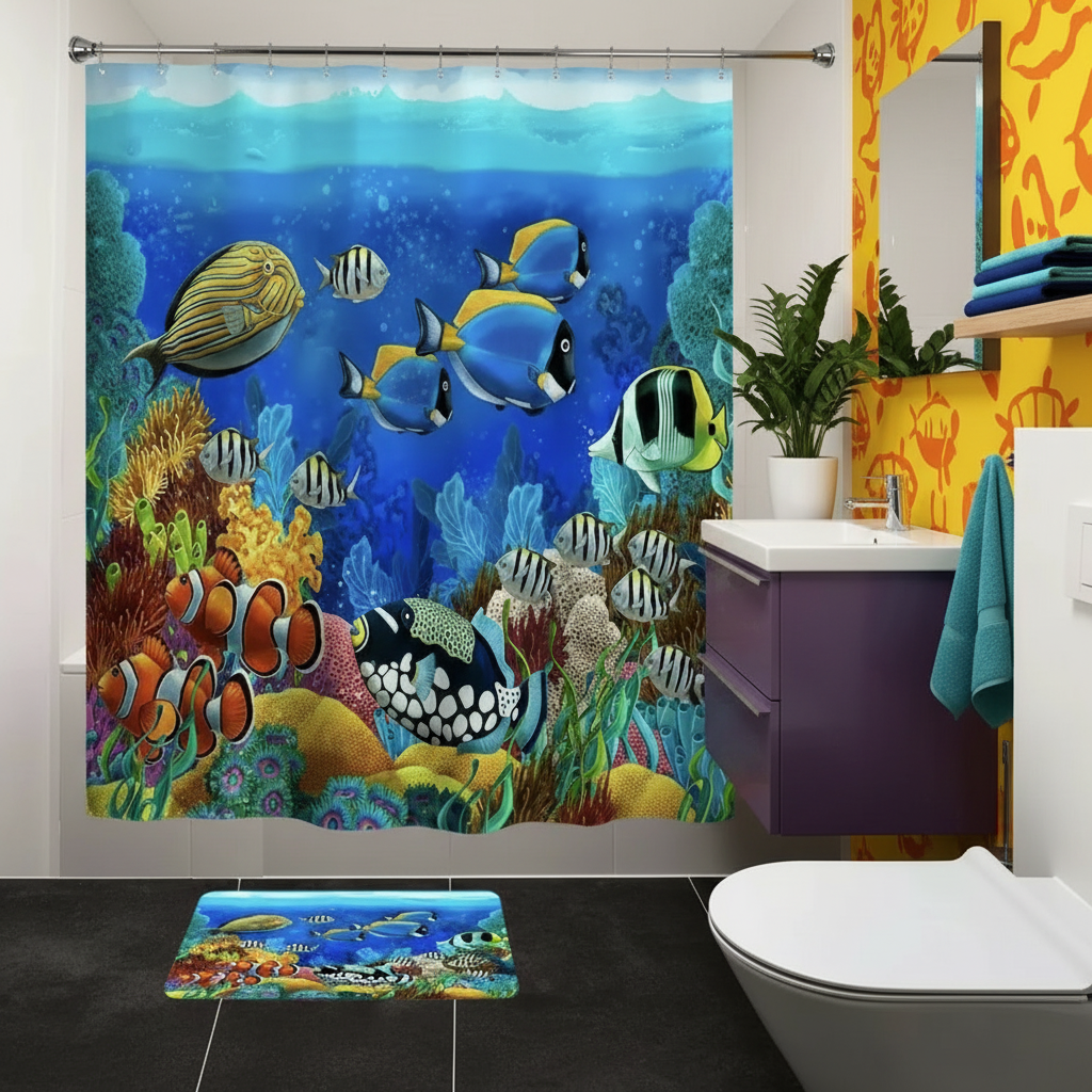 Tropical Sea Life 2pcs Shower Curtain Set