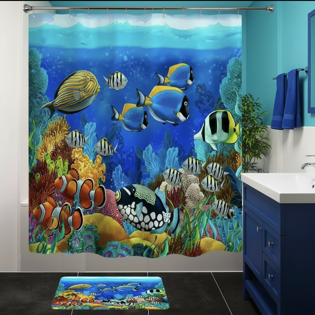 Tropical Sea Life 2pcs Shower Curtain Set