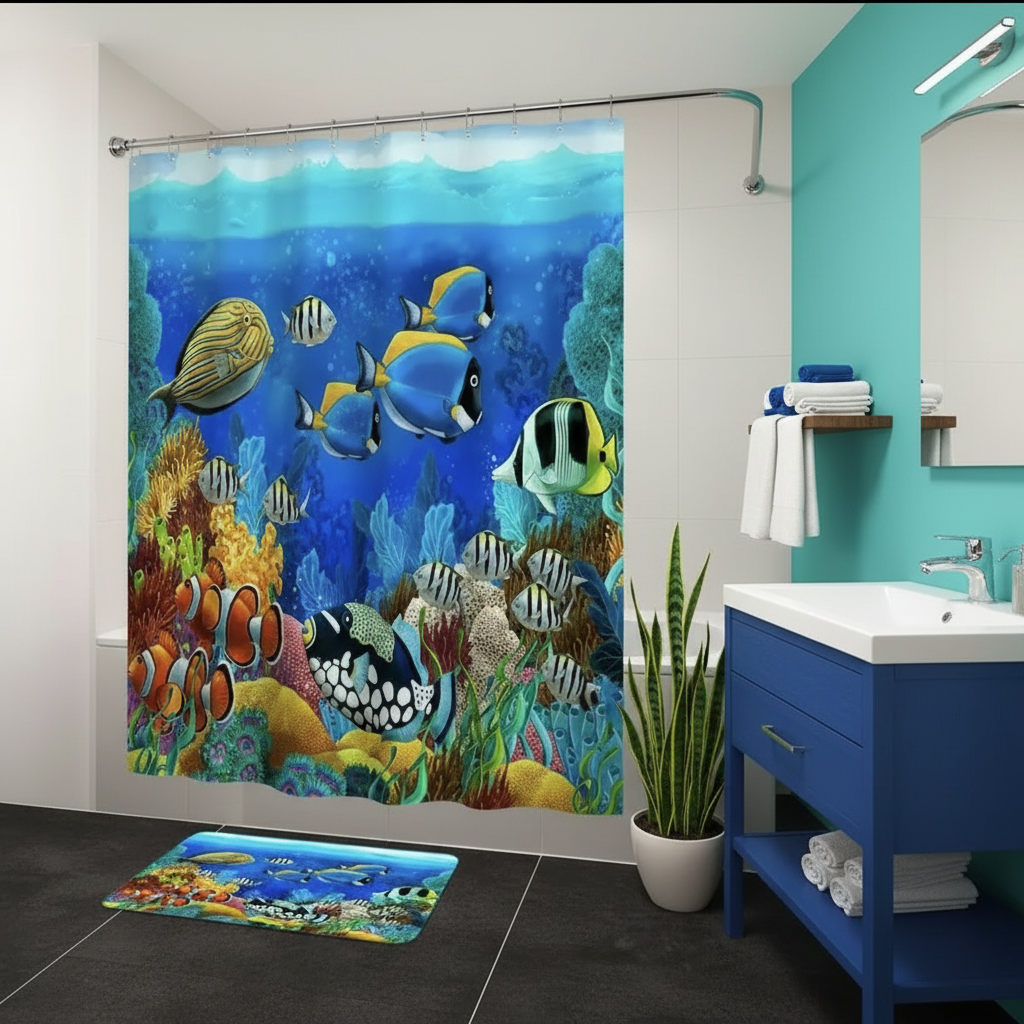 Tropical Sea Life 2pcs Shower Curtain Set
