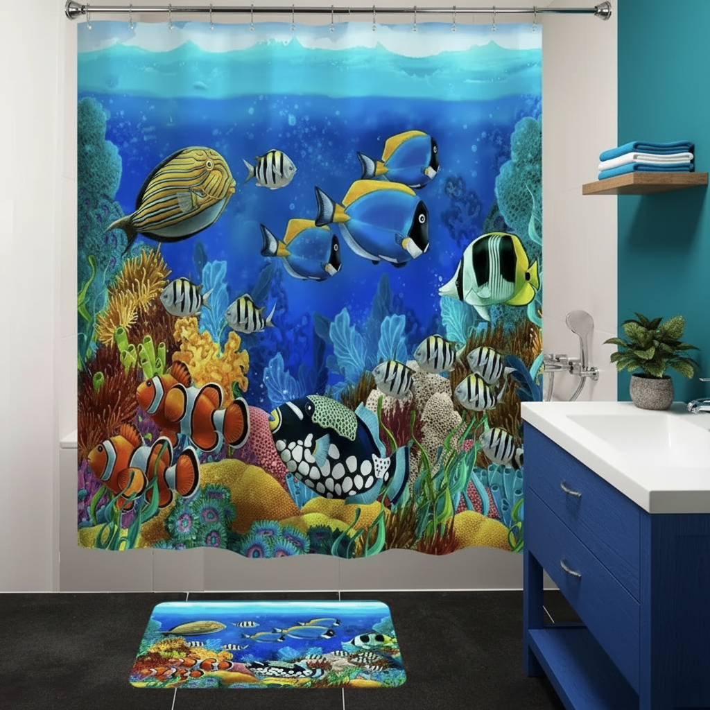 Tropical Sea Life 2pcs Shower Curtain Set