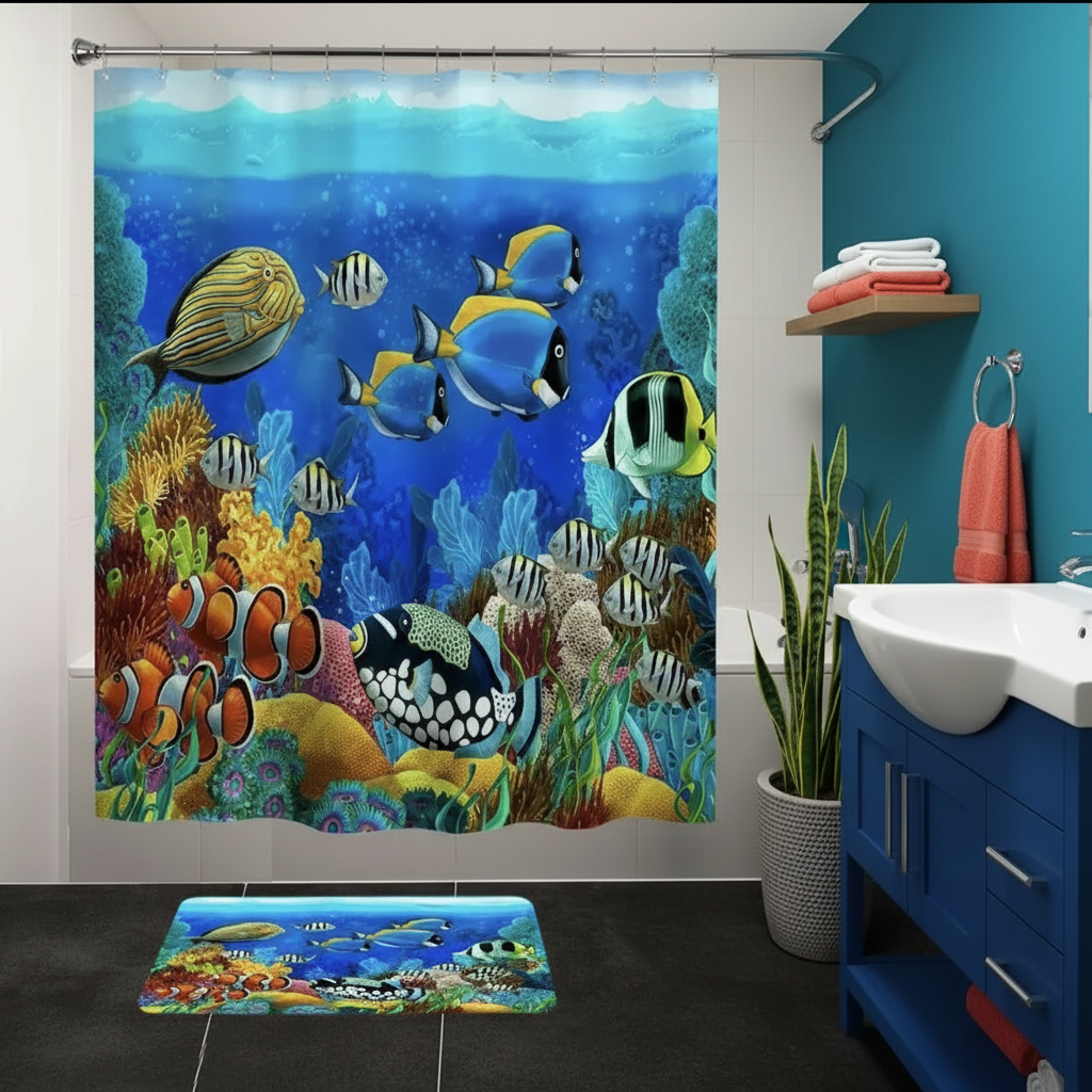 Tropical Sea Life 2pcs Shower Curtain Set