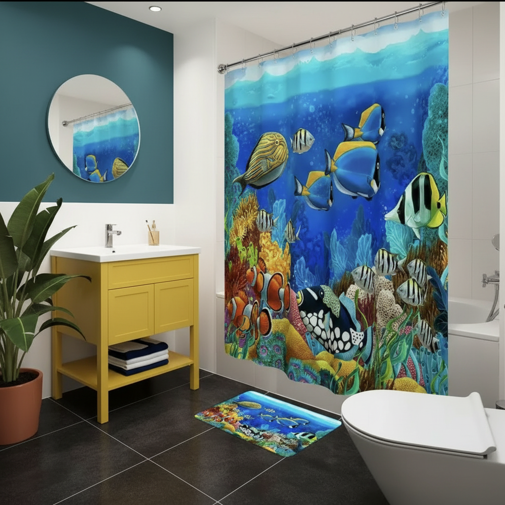Tropical Sea Life 2pcs Shower Curtain Set