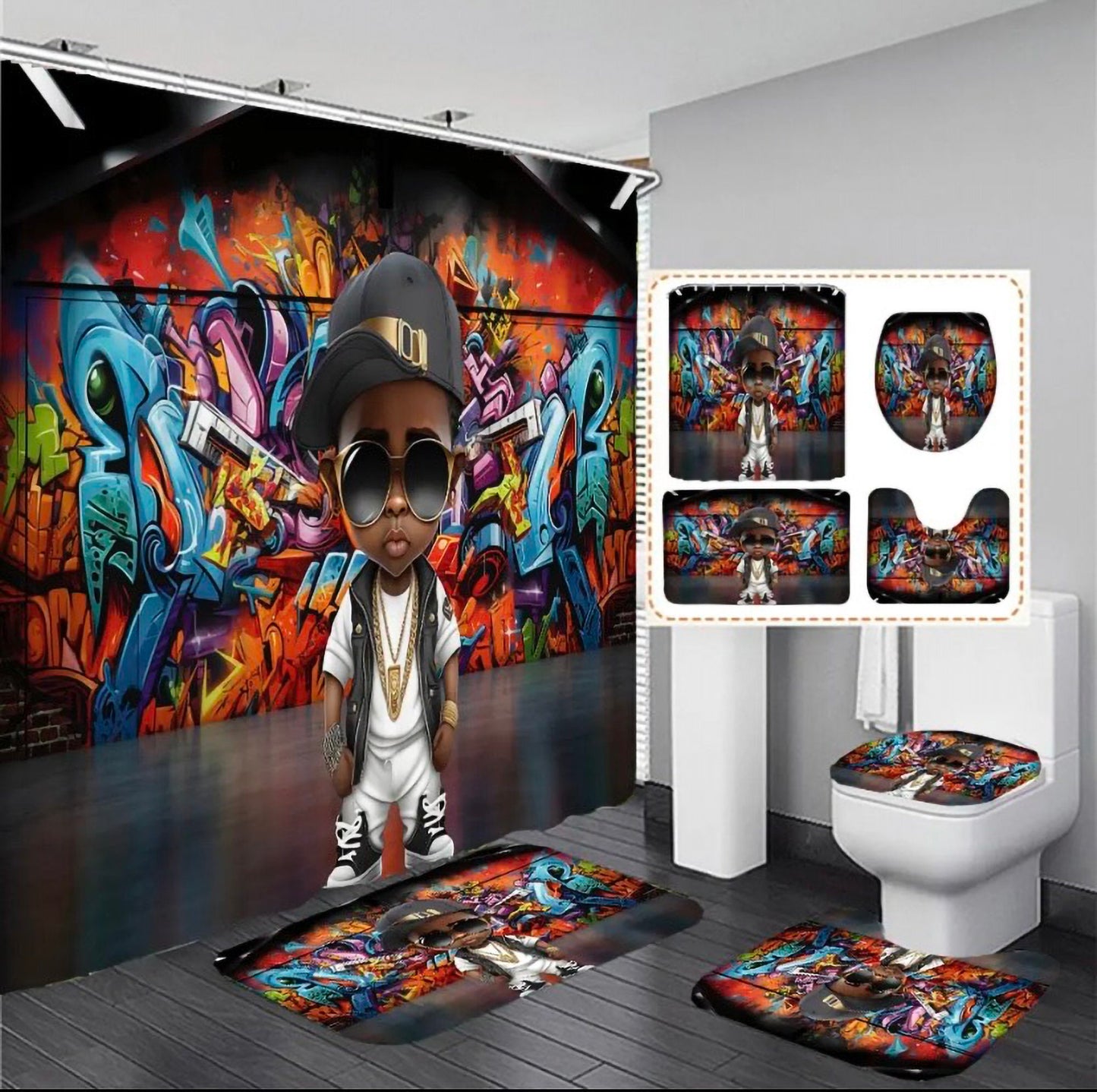 Hip-Hop Prince 4pcs Shower Curtain Set