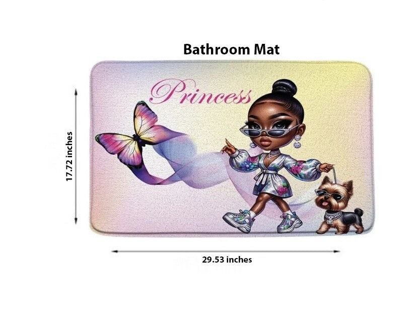 Butterfly, Princess, and Bougie Dog 2 pcs Shower Curtain Set