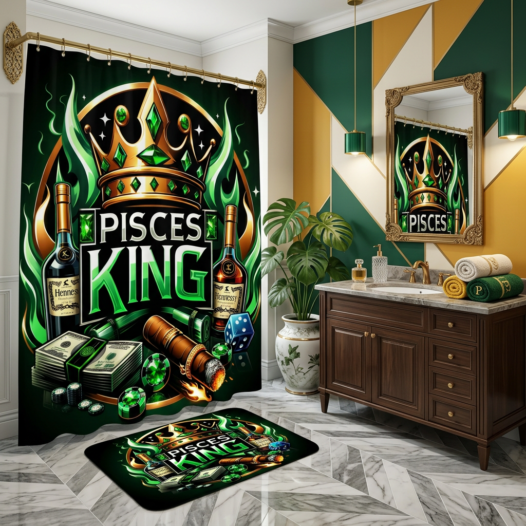 Copycat-Creations Green Pisces Zodiac King 2pcs Shower Curtain Set