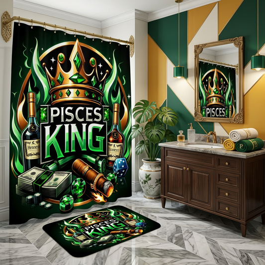 Copycat-Creations Green Pisces Zodiac King 2pcs Shower Curtain Set