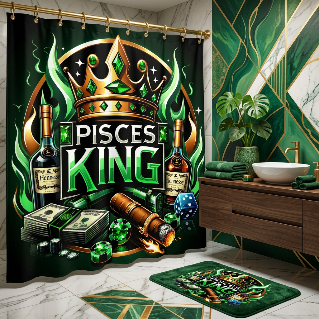 Copycat-Creations Green Pisces Zodiac King 2pcs Shower Curtain Set