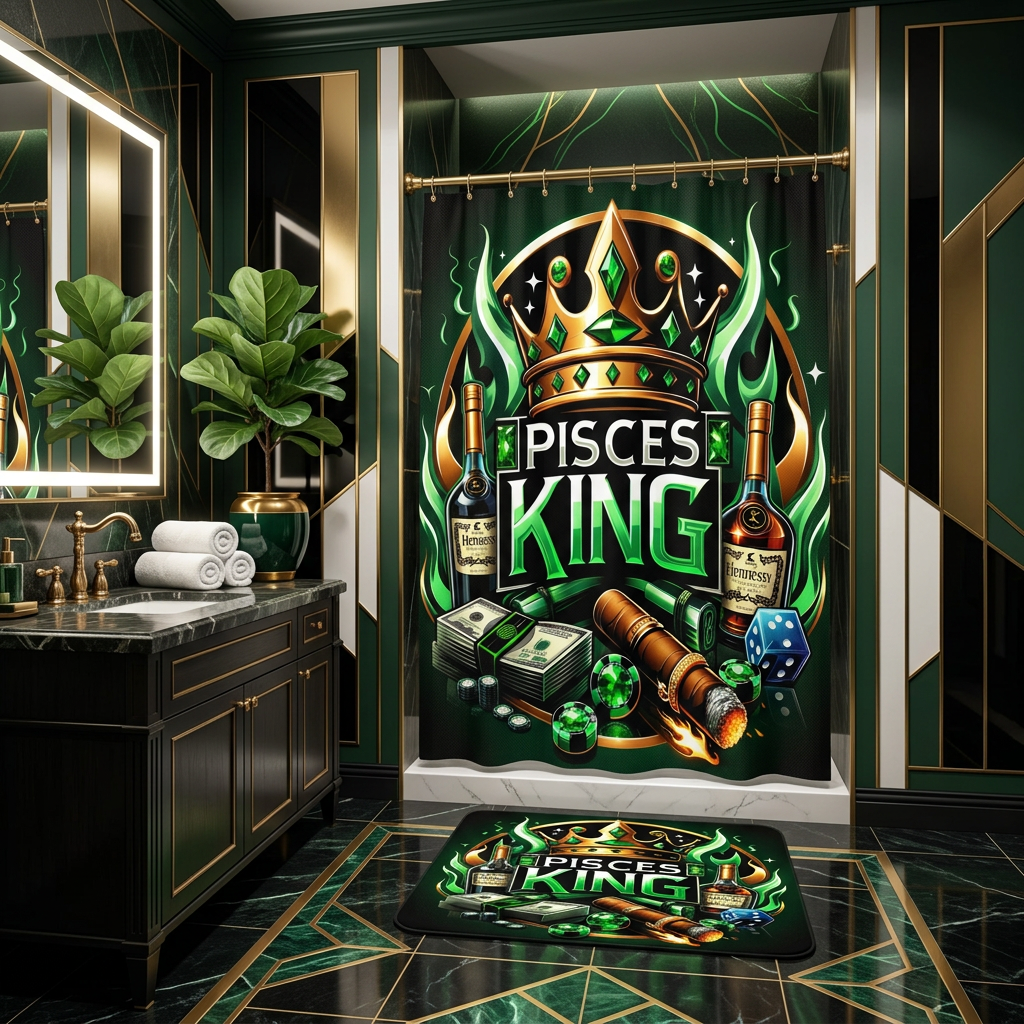 Copycat-Creations Green Pisces Zodiac King 2pcs Shower Curtain Set