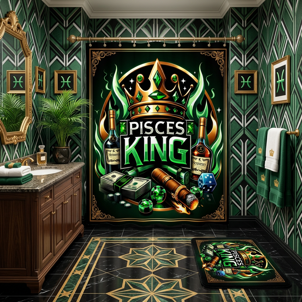 Copycat-Creations Green Pisces Zodiac King 2pcs Shower Curtain Set