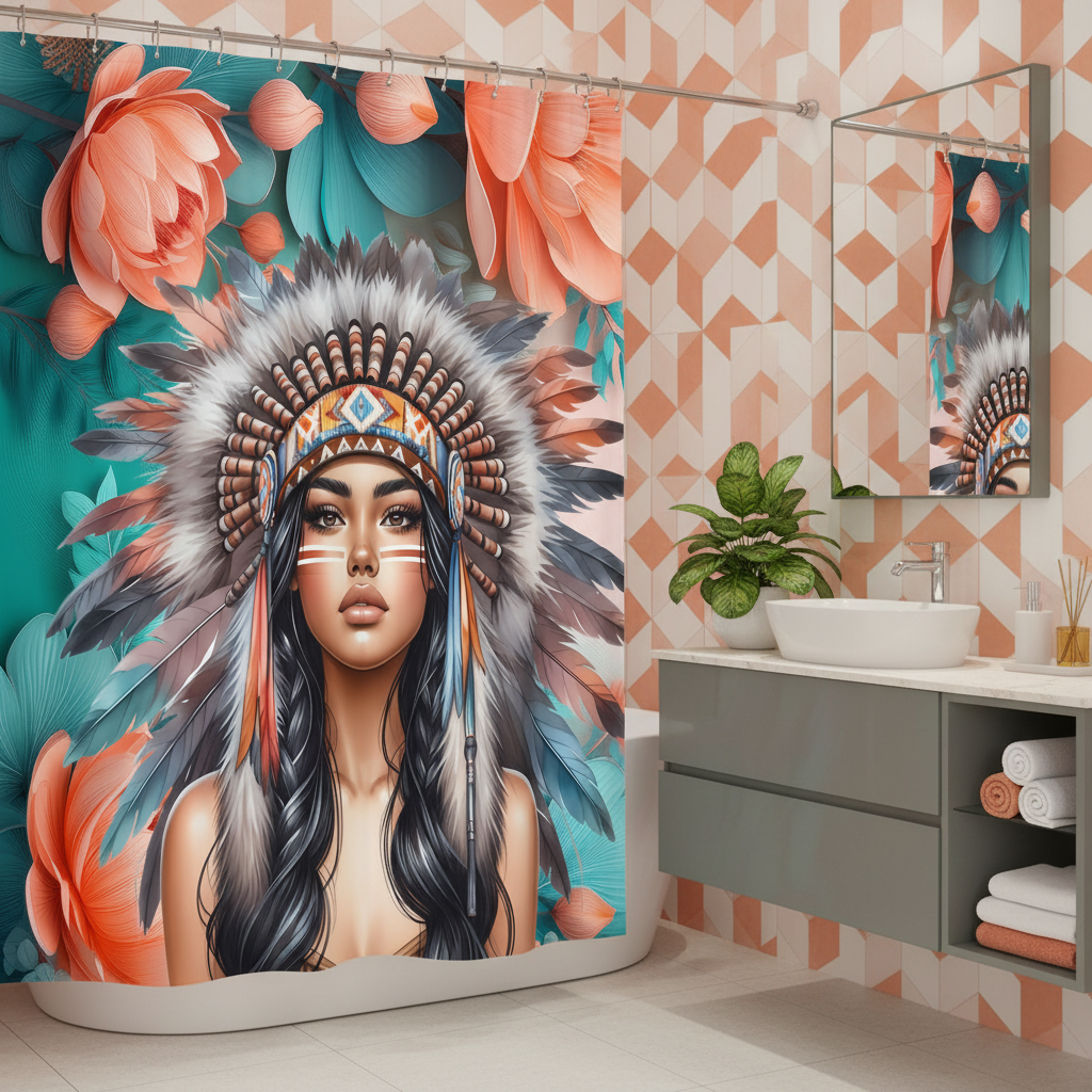 Copycat-Creations Indigenous Goddess Shower Curtain